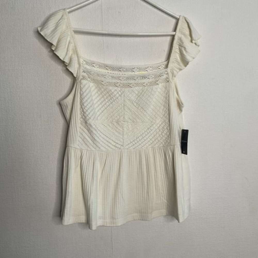 NWT Lucky‎ Brand Ivory Cream Textured Yoke Peplum Whisper Tank Top Women L India